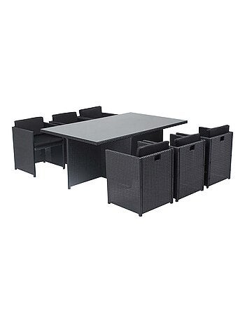 MIAMI Salon de jardin 6 places noir-noir + housse de protection