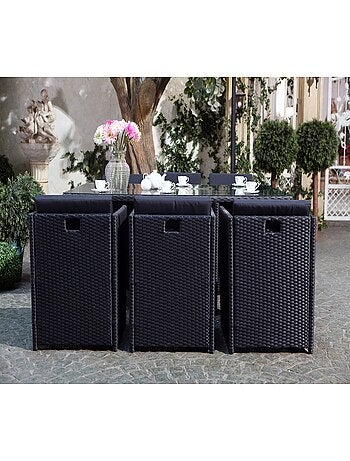 MIAMI Salon de jardin 6 places noir-noir + housse de protection