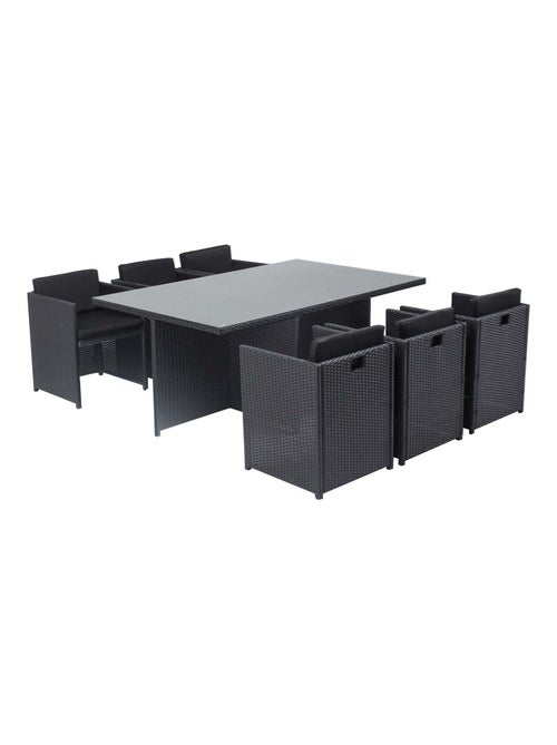 MIAMI Salon de jardin 6 places noir-noir + housse de protection - Kiabi