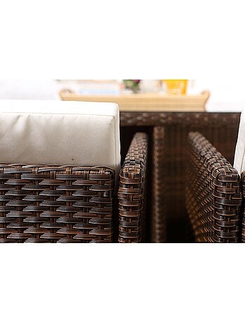 MIAMI Salon de jardin 8 places noir-blanc + housse de protection