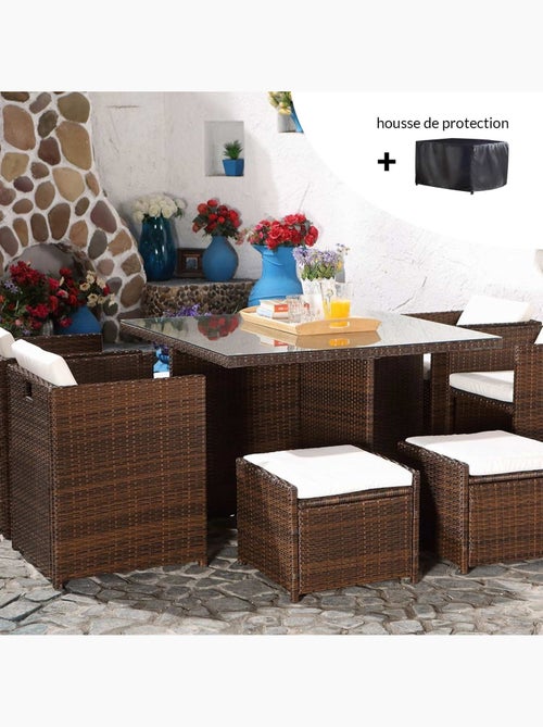 MIAMI Salon de jardin 8 places marron-blanc + housse de protection - Kiabi MIAMI Salon de jardin 8 places marron-blanc + housse de protection - Kiabi