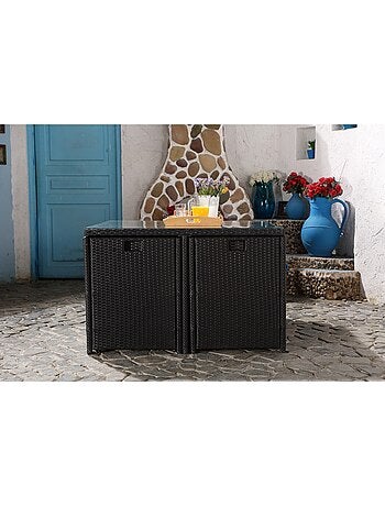 MIAMI Salon de jardin 8 places noir-blanc + housse de protection