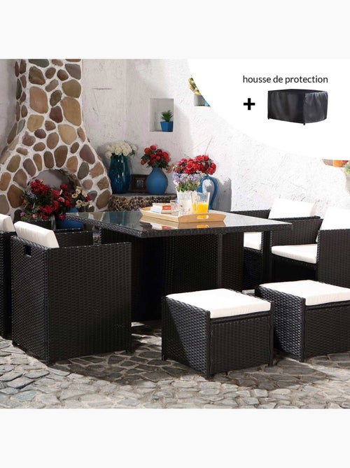MIAMI Salon de jardin 8 places noir-blanc + housse de protection - Kiabi MIAMI Salon de jardin 8 places noir-blanc + housse de protection - Kiabi