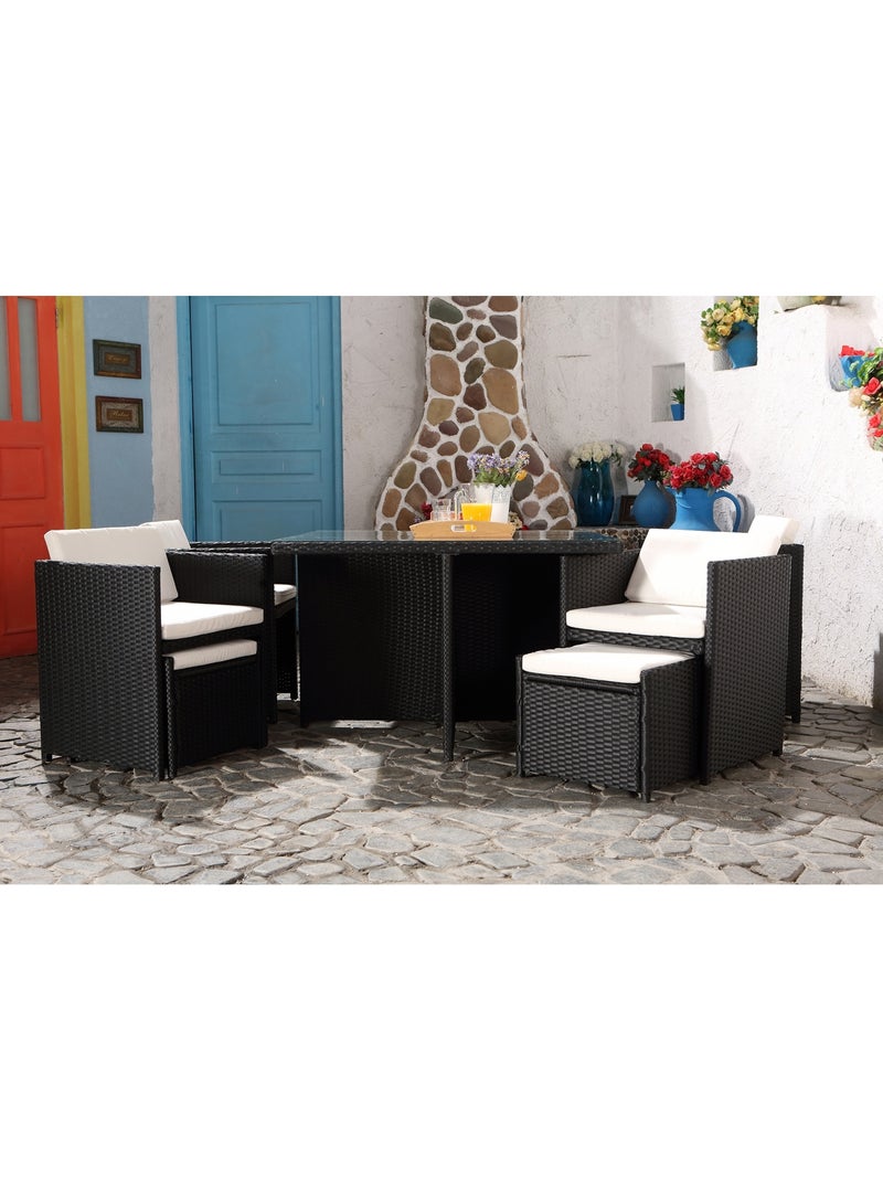 MIAMI Salon de jardin 8 places noir-blanc + housse de protection Noir - Kiabi