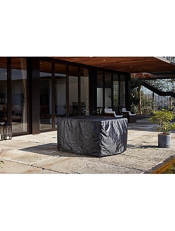 MIAMI Salon de jardin 8 places noir-blanc + housse de protection