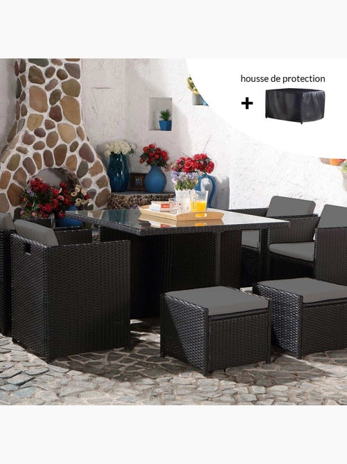 Miami salon de jardin 8 places noir-gris + housse de protection - Kiabi Miami salon de jardin 8 places noir-gris + housse de protection - Kiabi
