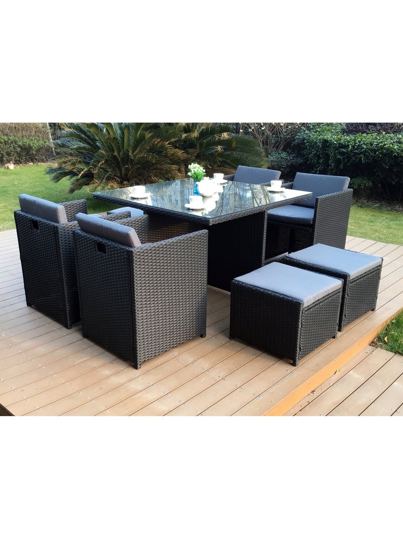 MIAMI Salon de jardin 8 places noir-gris + housse de protection Gris Noir - Kiabi