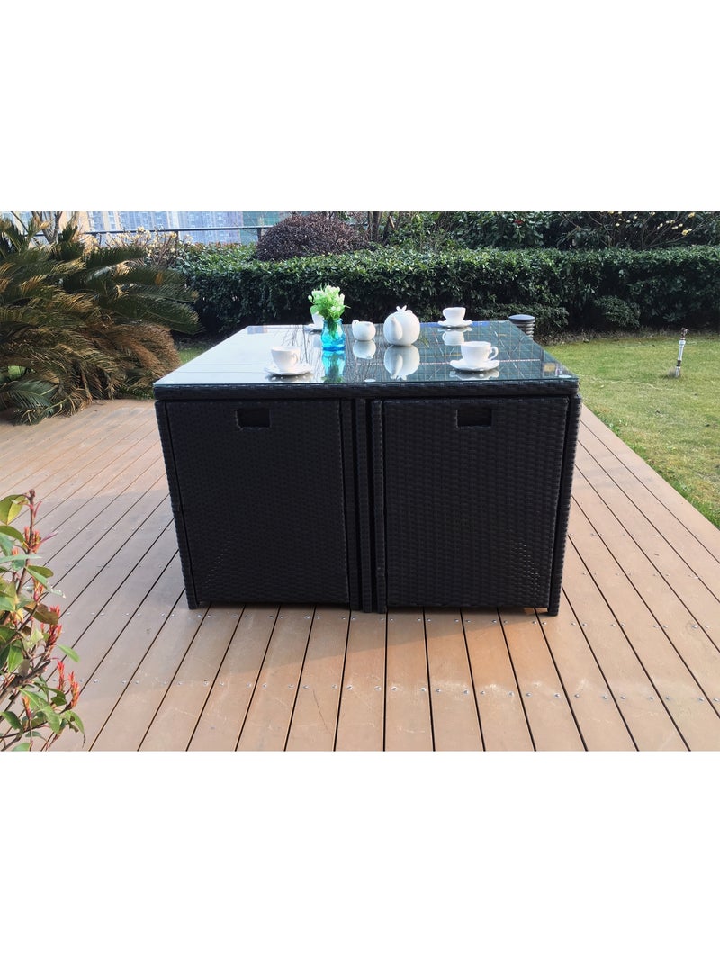 MIAMI Salon de jardin 8 places noir-gris + housse de protection Gris Noir - Kiabi