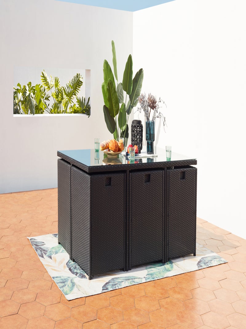 MIAMI Table et chaises 10 places encastrables en résine noir-gris Gris Noir - Kiabi