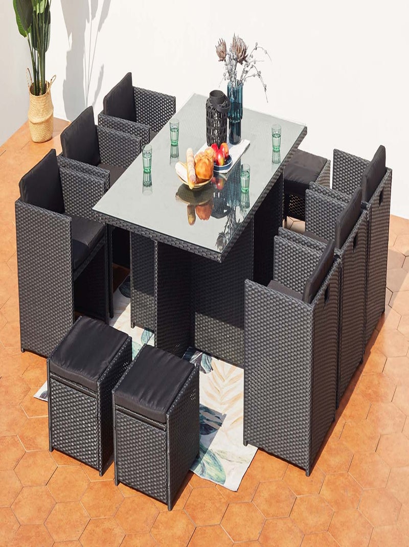 MIAMI Table et chaises 10 places encastrables en résine noir-noir Noir - Kiabi