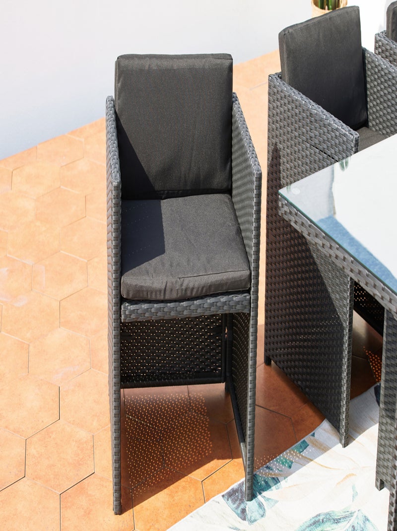 MIAMI Table et chaises 10 places encastrables en résine noir-noir Noir - Kiabi