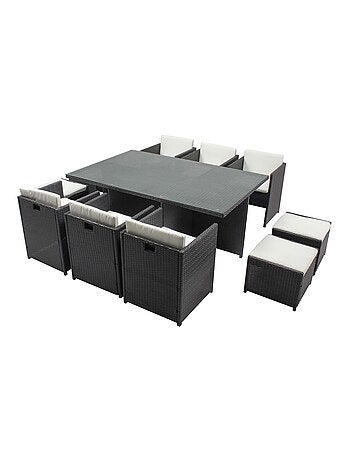 MIAMI Table et chaises 10 places encastrables résine gris-blanc