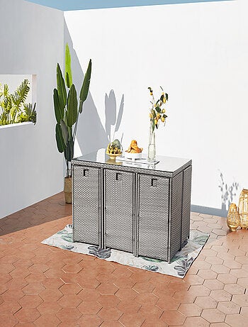 MIAMI Table et chaises 10 places encastrables résine gris-blanc