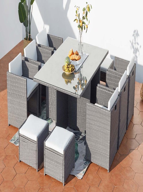 MIAMI Table et chaises 10 places encastrables résine gris-blanc - Kiabi