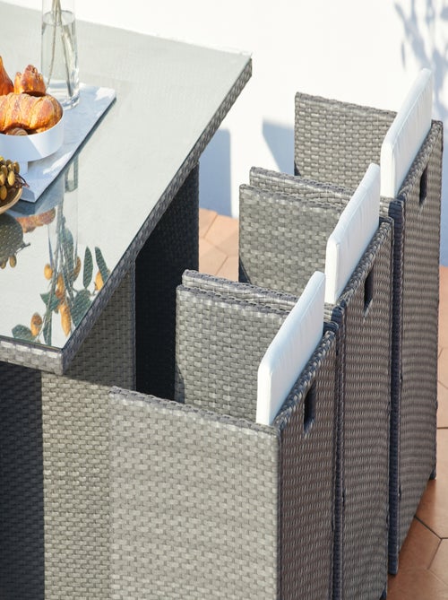 MIAMI Table et chaises 10 places encastrables résine gris-blanc - Kiabi