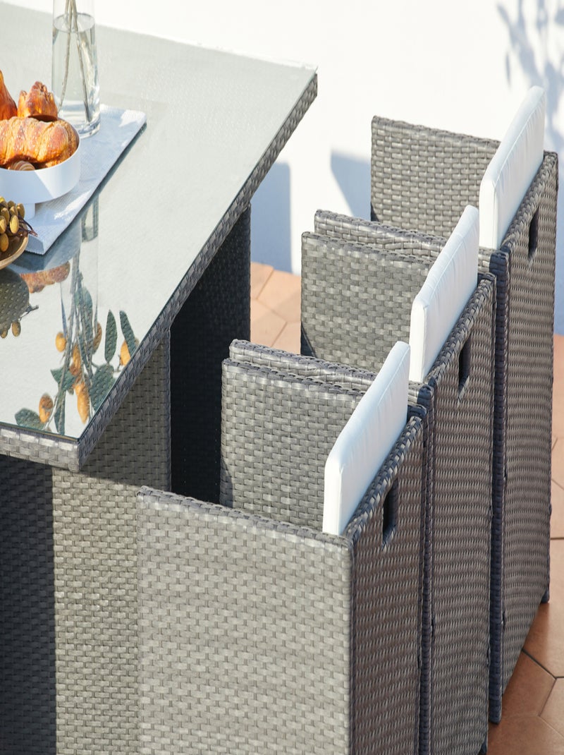 MIAMI Table et chaises 10 places encastrables résine gris-blanc Gris Blanc - Kiabi
