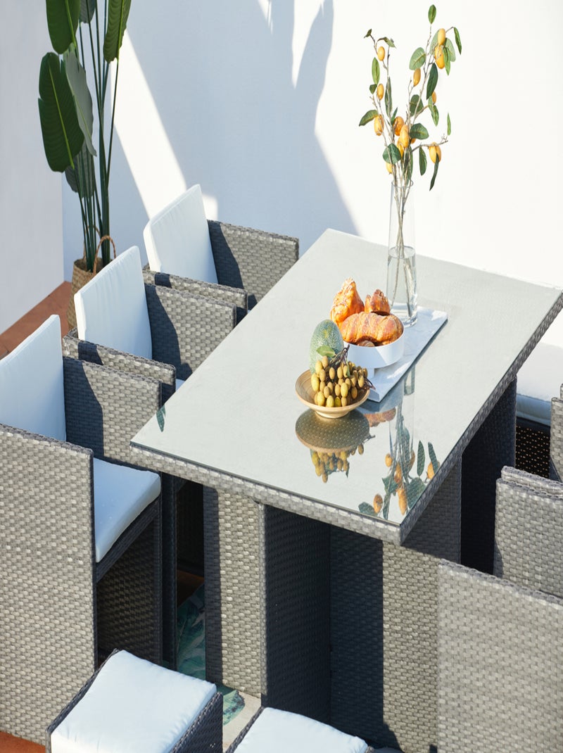 MIAMI Table et chaises 10 places encastrables résine gris-blanc Gris Blanc - Kiabi