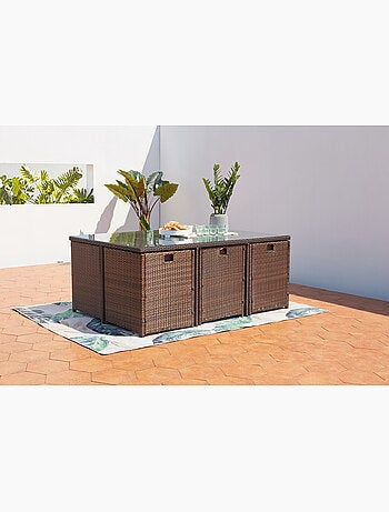 MIAMI Table et chaises 10 places encastrables résine marron-blanc