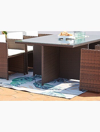 MIAMI Table et chaises 10 places encastrables résine marron-blanc