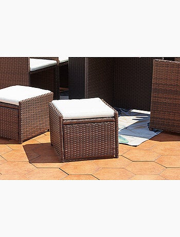 MIAMI Table et chaises 10 places encastrables résine marron-blanc