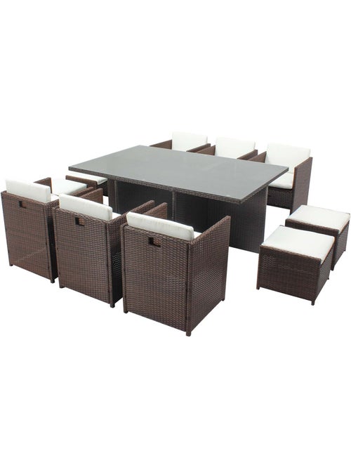 MIAMI Table et chaises 10 places encastrables résine marron-blanc - Kiabi