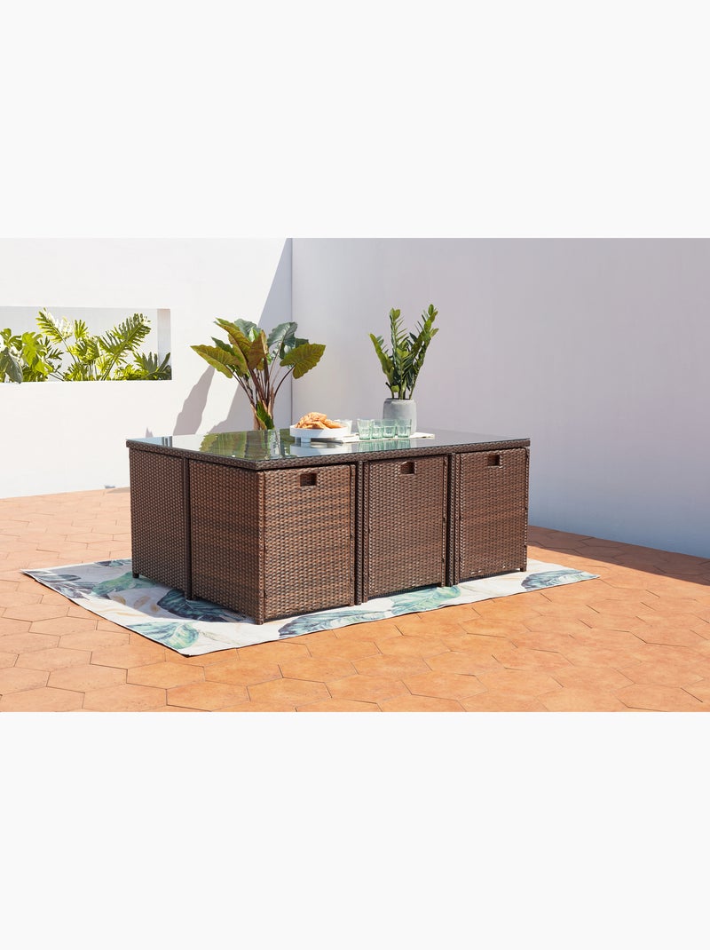 MIAMI Table et chaises 10 places encastrables résine marron-blanc Blanc Marron - Kiabi