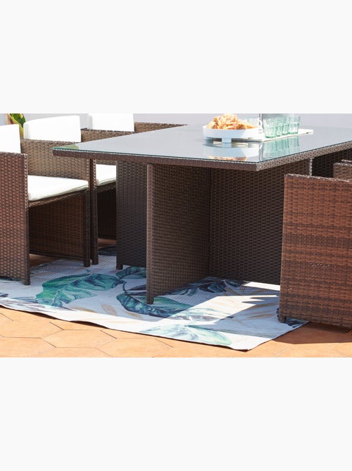 MIAMI Table et chaises 10 places encastrables résine marron-blanc - Kiabi