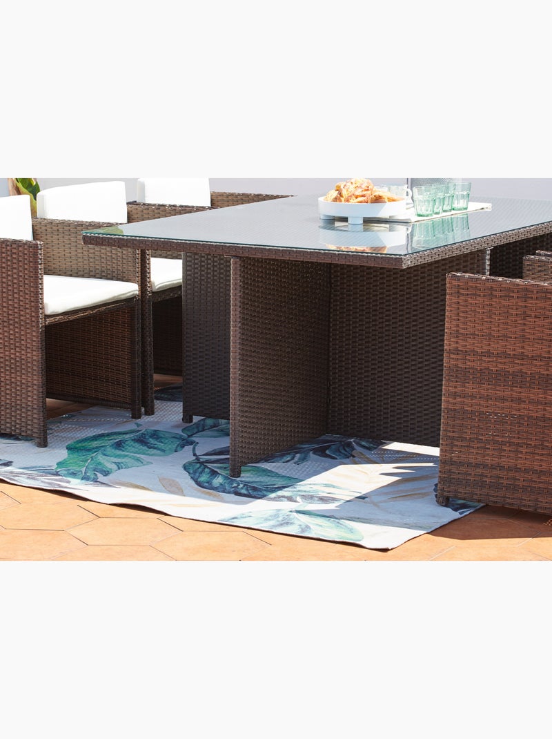 MIAMI Table et chaises 10 places encastrables résine marron-blanc Blanc Marron - Kiabi