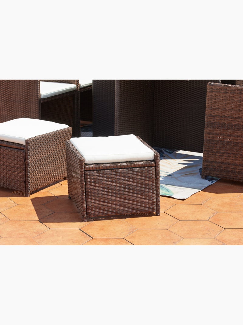 MIAMI Table et chaises 10 places encastrables résine marron-blanc Blanc Marron - Kiabi