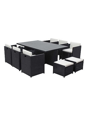 MIAMI Table et chaises 10 places encastrables résine marron-blanc