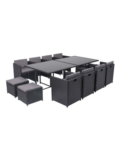 MIAMI Table et chaises 12 places encastrables en résine noir-gris - Kiabi