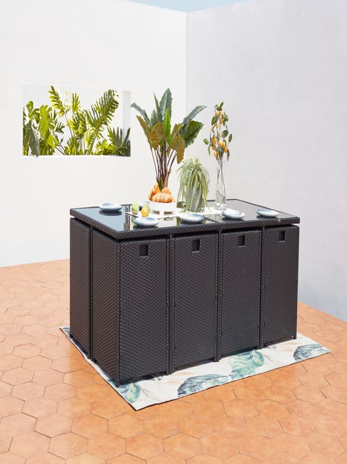 MIAMI Table et chaises 12 places encastrables en résine noir-gris - Kiabi