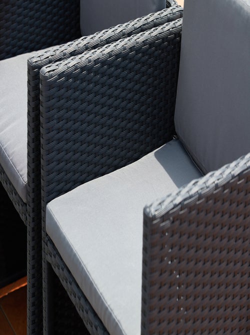 MIAMI Table et chaises 12 places encastrables en résine noir-gris - Kiabi