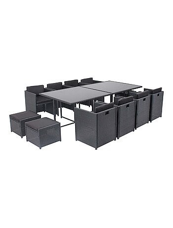 MIAMI Table et chaises 12 places encastrables résine noir-blanc