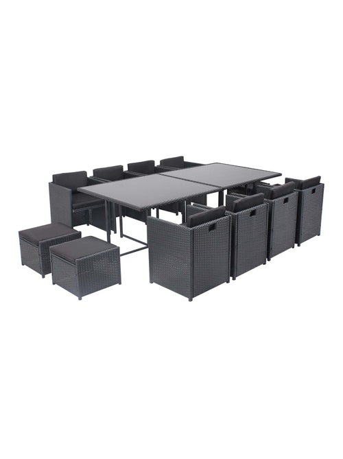 MIAMI Table et chaises 12 places encastrables en résine noir-noir - Kiabi