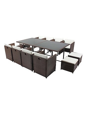 MIAMI Table et chaises 12 places encastrables résine noir-blanc