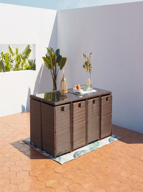 MIAMI Table et chaises 12 places encastrables résine marron-blanc - Kiabi