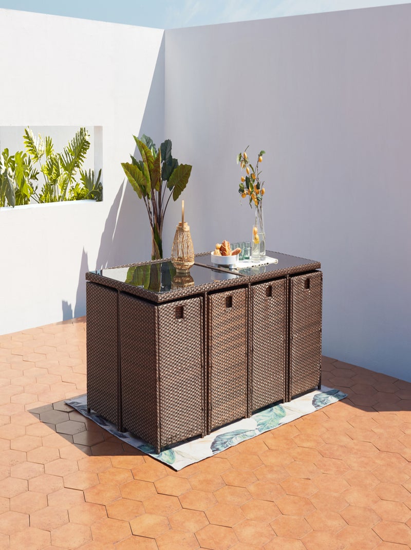 MIAMI Table et chaises 12 places encastrables résine marron-blanc Blanc Marron - Kiabi