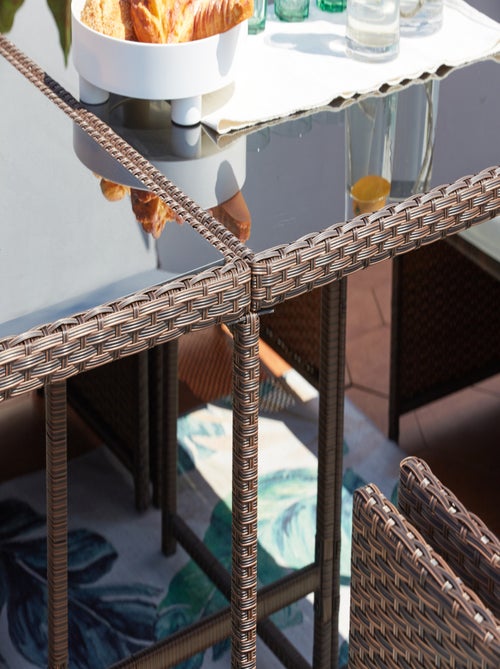 MIAMI Table et chaises 12 places encastrables résine marron-blanc - Kiabi