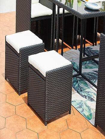 MIAMI Table et chaises 12 places encastrables résine noir-blanc