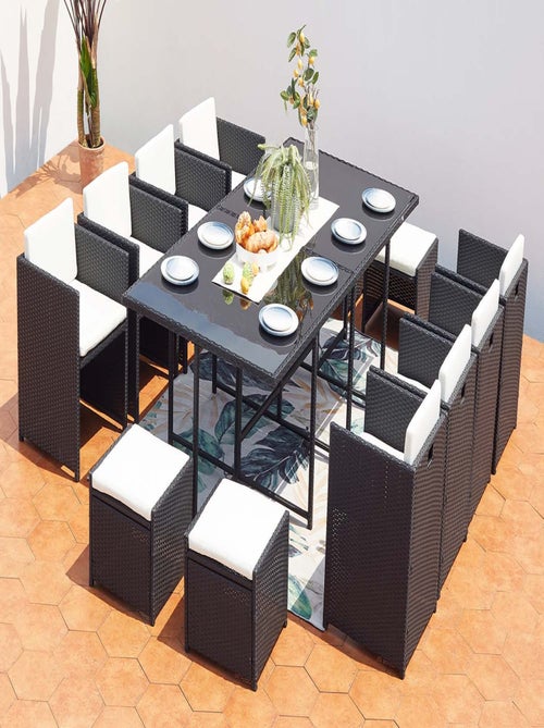 MIAMI Table et chaises 12 places encastrables résine noir-blanc - Kiabi
