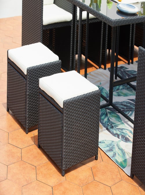 MIAMI Table et chaises 12 places encastrables résine noir-blanc - Kiabi