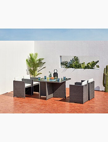 MIAMI Table et chaises 4 places encastrables en résine noir-noir
