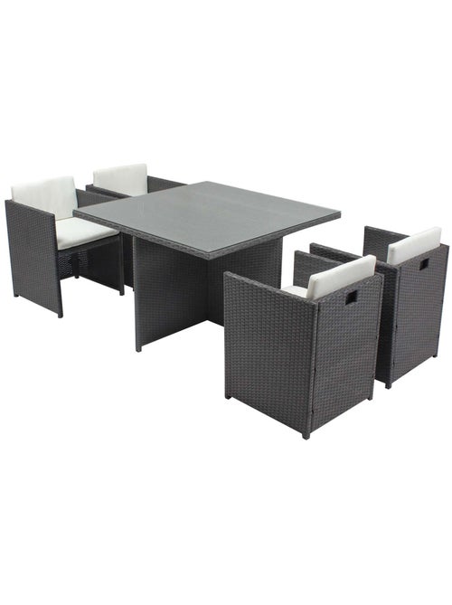 MIAMI Table et chaises 4 places encastrables en résine gris-blanc - Kiabi
