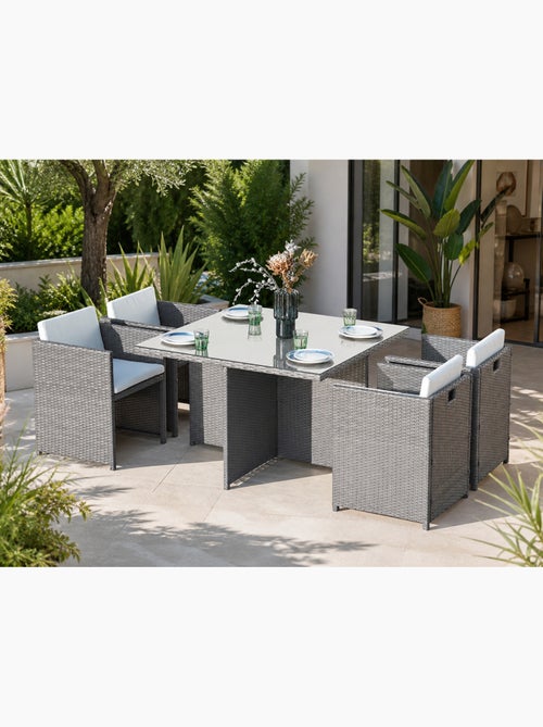 MIAMI Table et chaises 4 places encastrables en résine gris-blanc - Kiabi