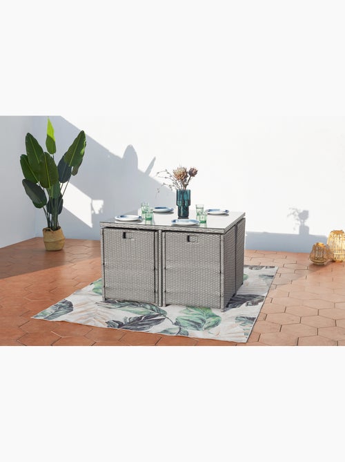 MIAMI Table et chaises 4 places encastrables en résine gris-blanc - Kiabi