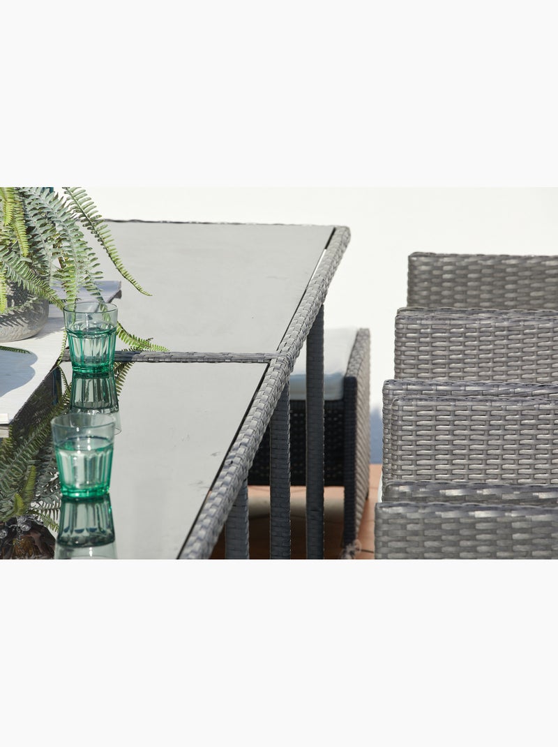 MIAMI Table et chaises 4 places encastrables en résine gris-blanc Gris Blanc - Kiabi