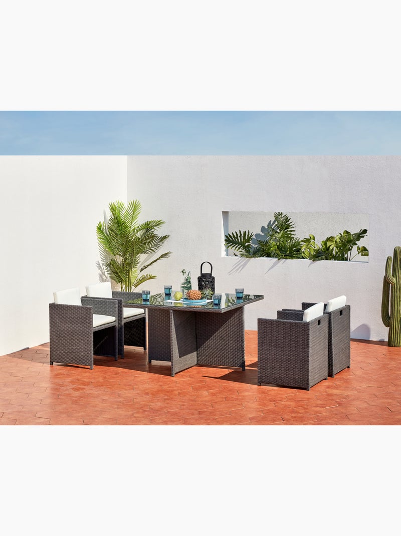 MIAMI Table et chaises 4 places encastrables en résine gris-blanc Gris Blanc - Kiabi