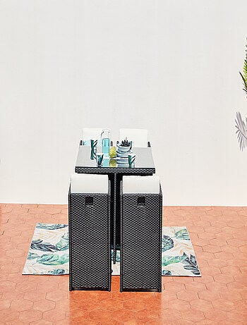 MIAMI Table et chaises 4 places encastrables en résine noir-noir