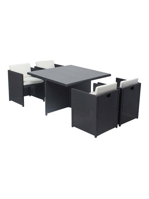 MIAMI Table et chaises 4 places encastrables en résine noir-blanc - Kiabi